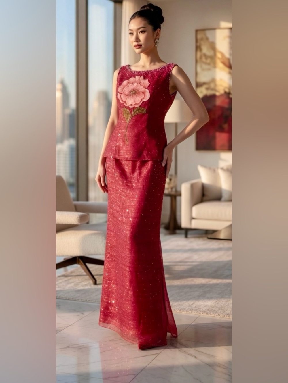 Couture Sequined & Beaded Dress ~ Designed by Jed Sevilla ~ 2 Piece